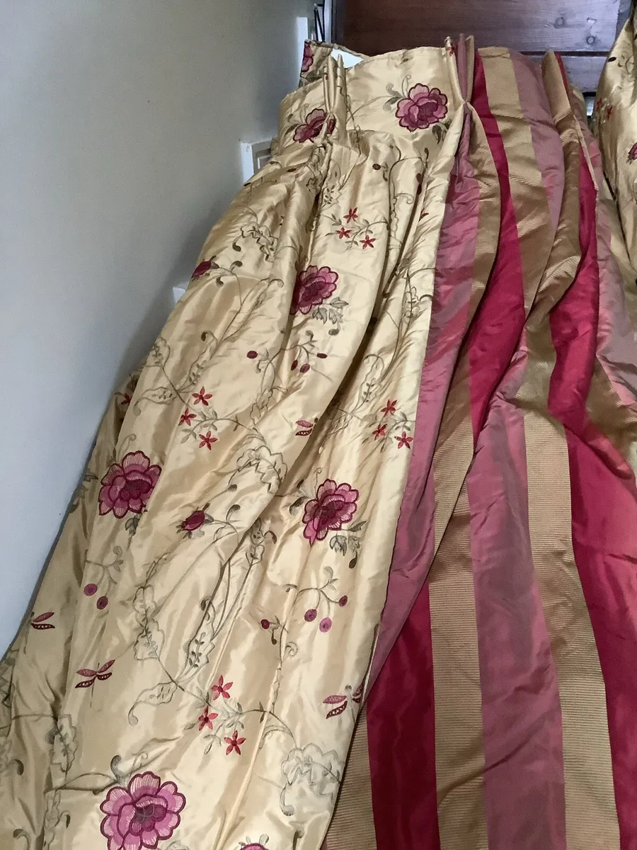 Pair of embroidered , French pleat curtains, 90x90 - Image 2