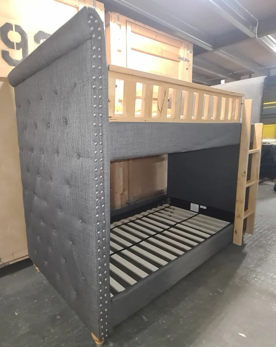 Wooden Upholstered Bunk Bed + 2 Mattresses - Image 1