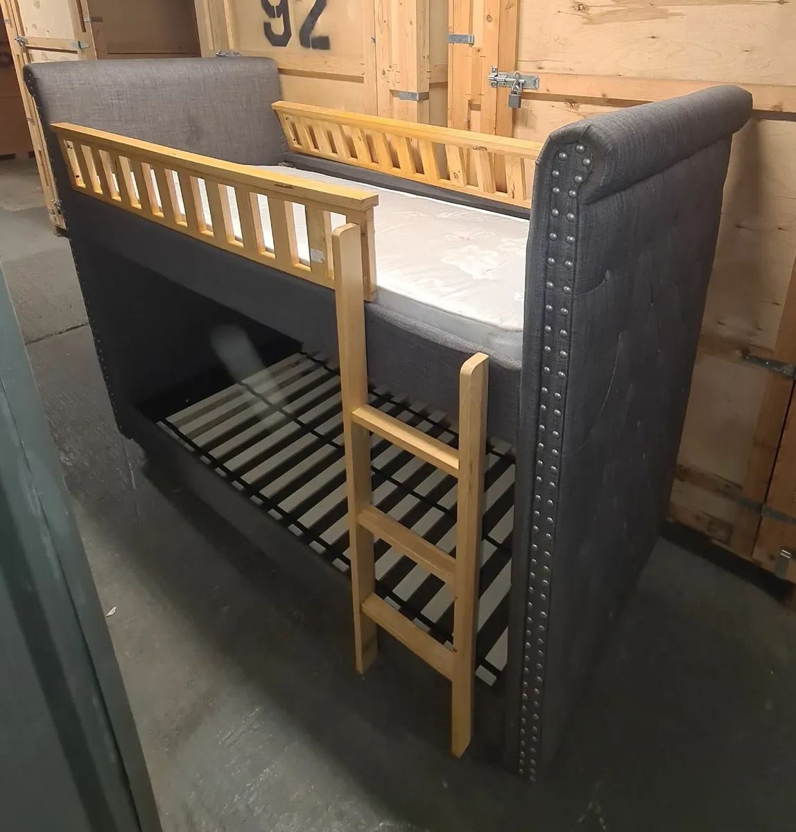 Wooden Upholstered Bunk Bed + 2 Mattresses - Image 4