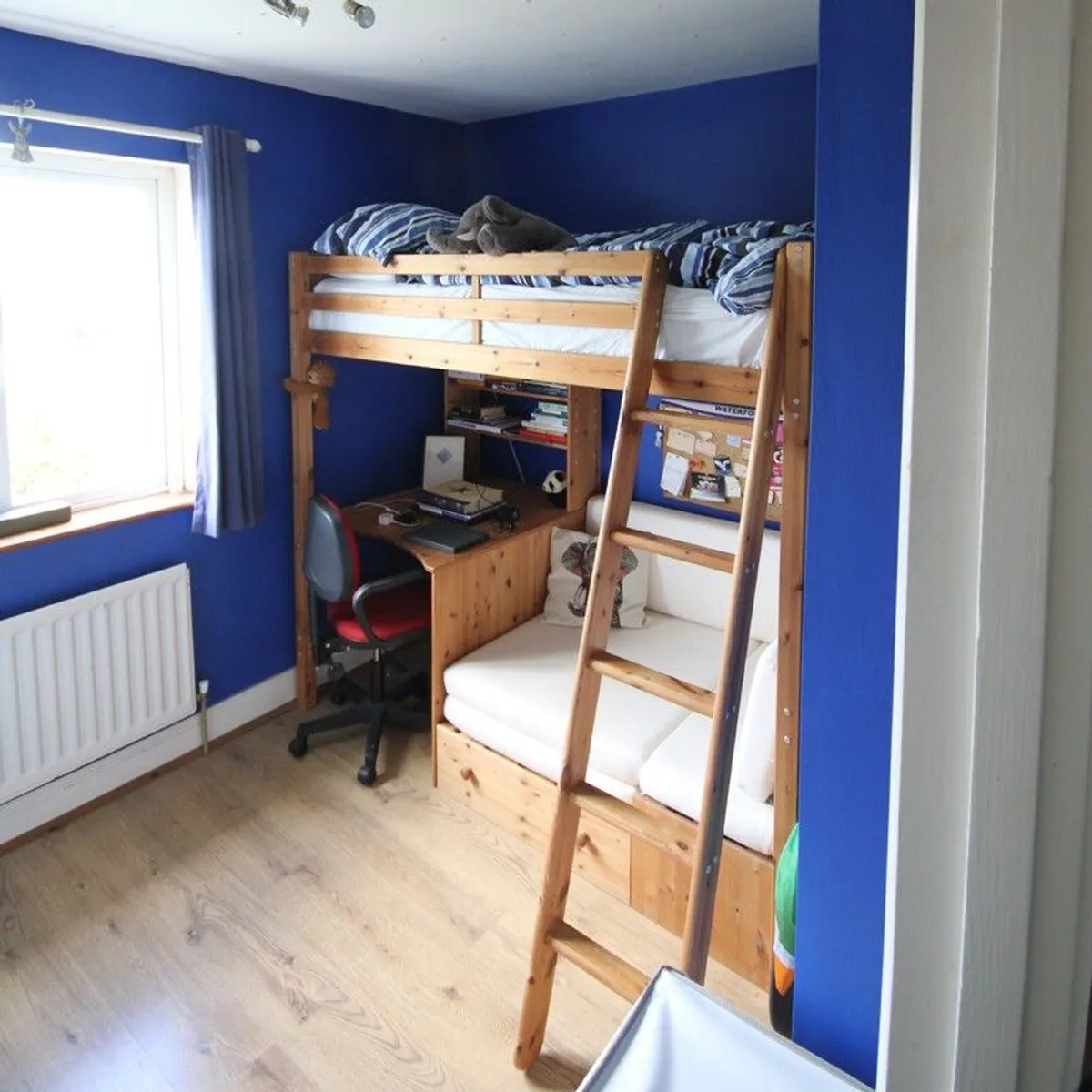 High sleeper bed, futon, desk - Image 1