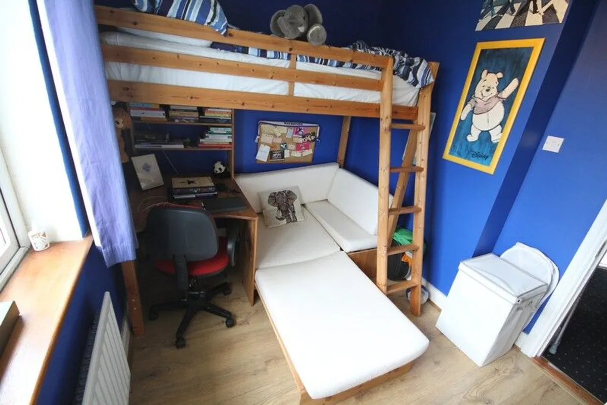 High sleeper bed, futon, desk - Image 4