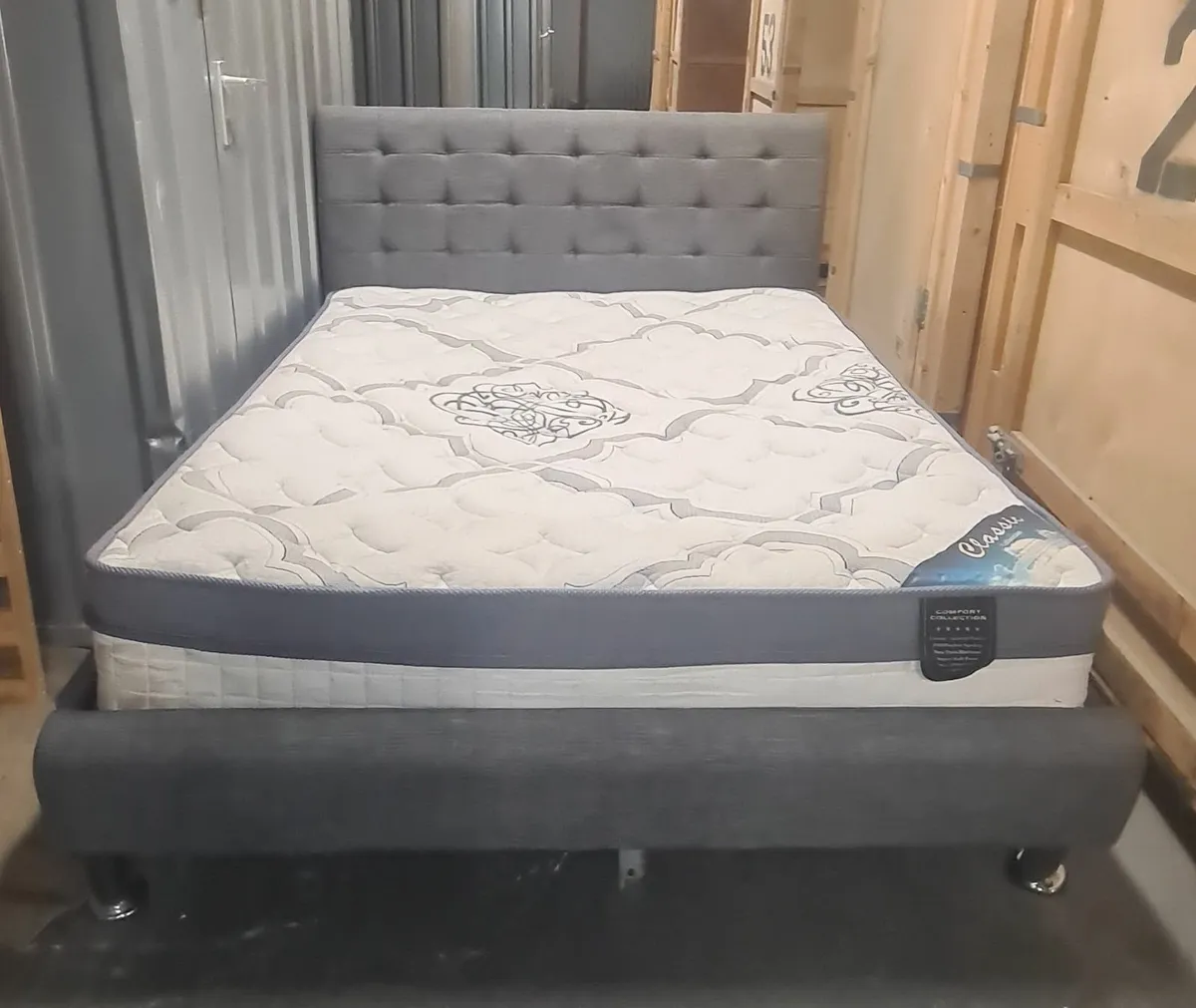 Modern Upholstered Double Bed with Mattress - Image 3