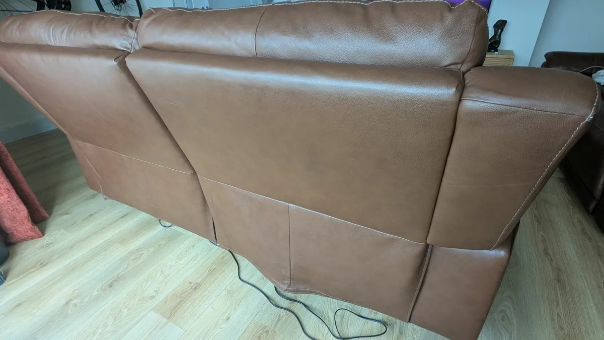 Brown Leather Couch x2 - Image 2