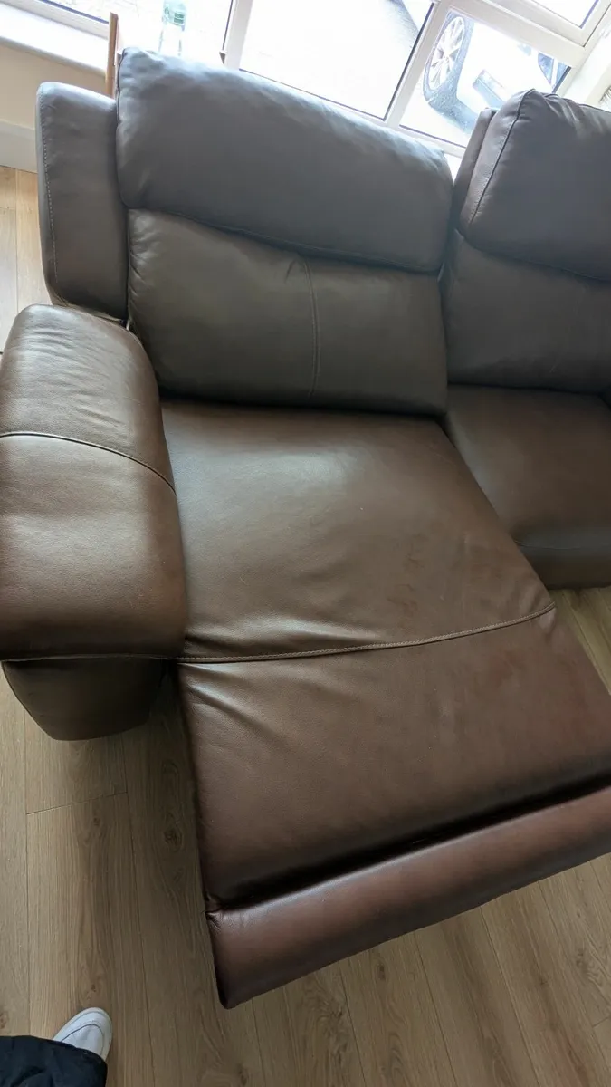 Brown Leather Couch x2 - Image 3