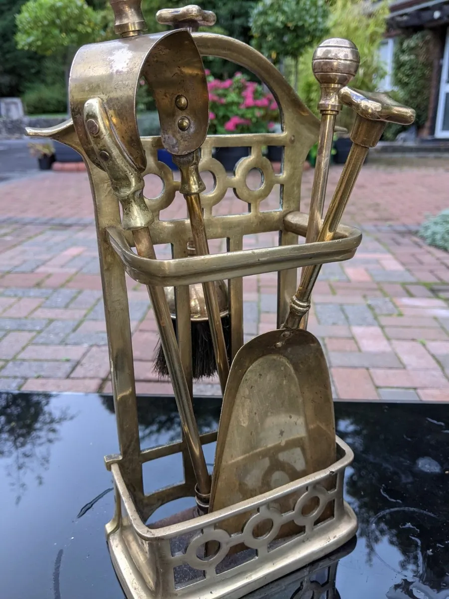 Vintage Brass Fireplace Tool Set - Image 1