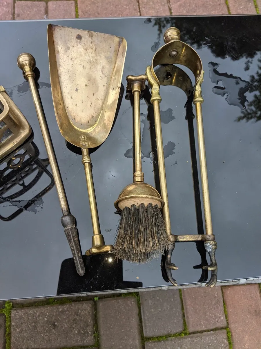Vintage Brass Fireplace Tool Set - Image 3