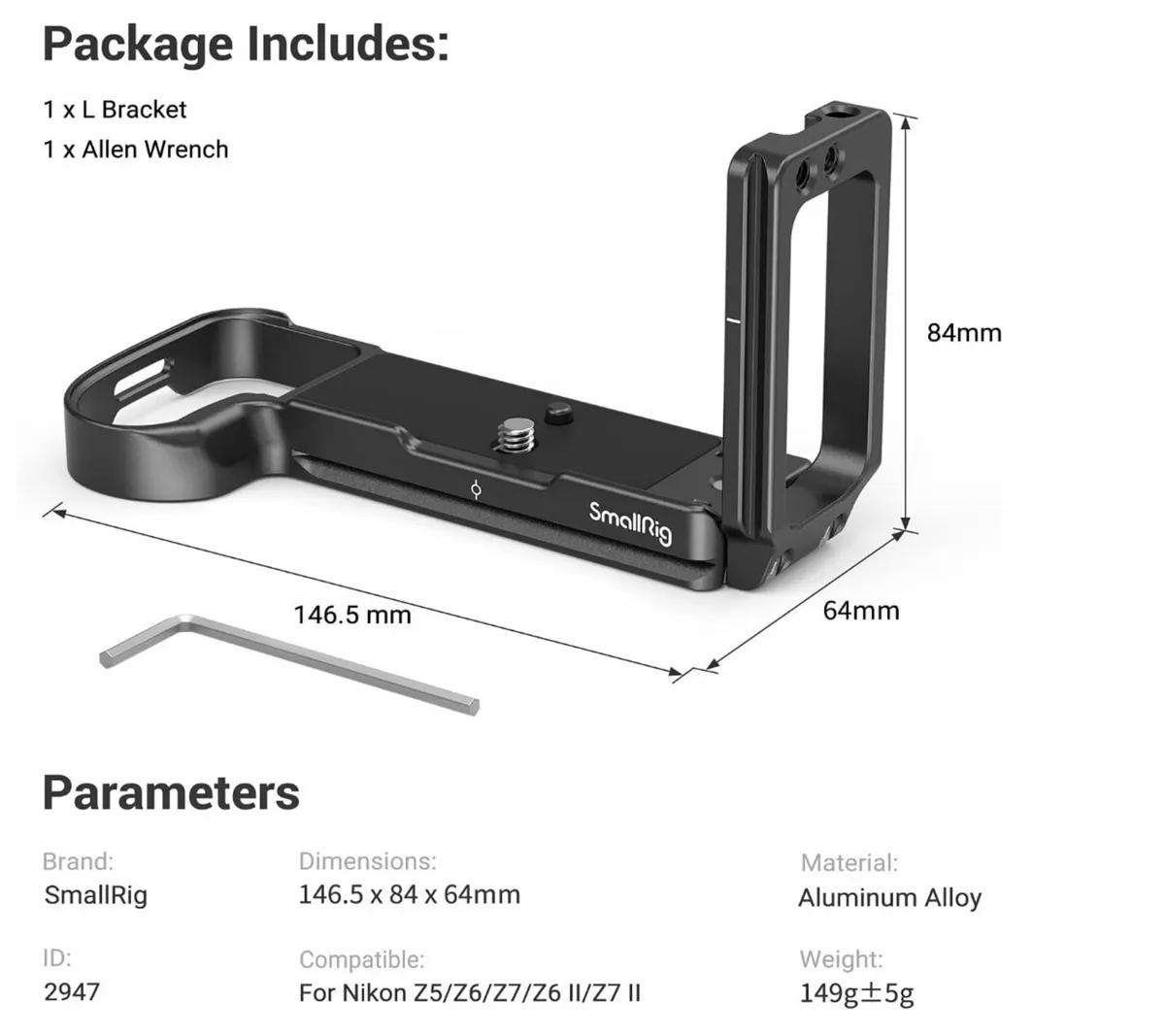 SmallRig L-Bracket for Nikon Z5/Z6/Z7 Series (2947 - Image 2