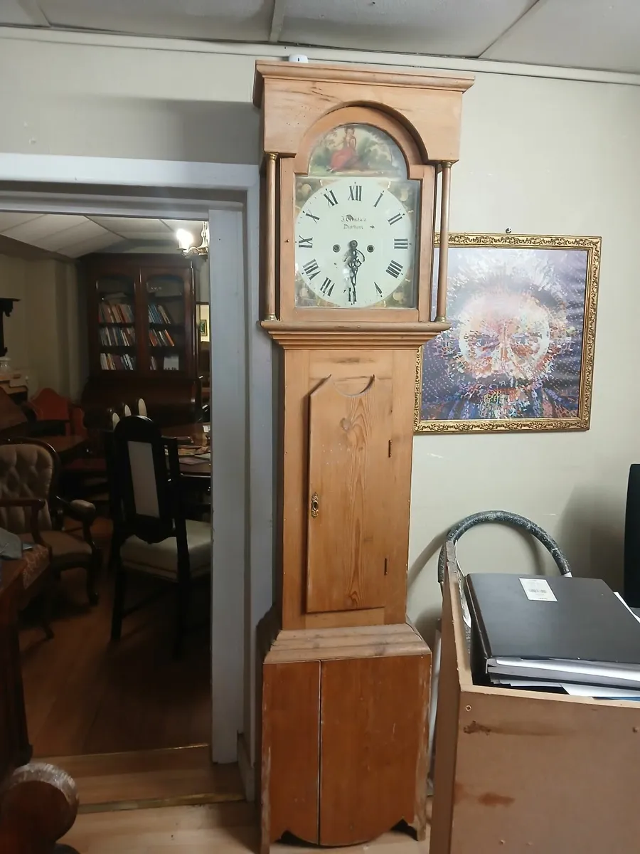 antique pine grandfather clock rare in pine - Image 1