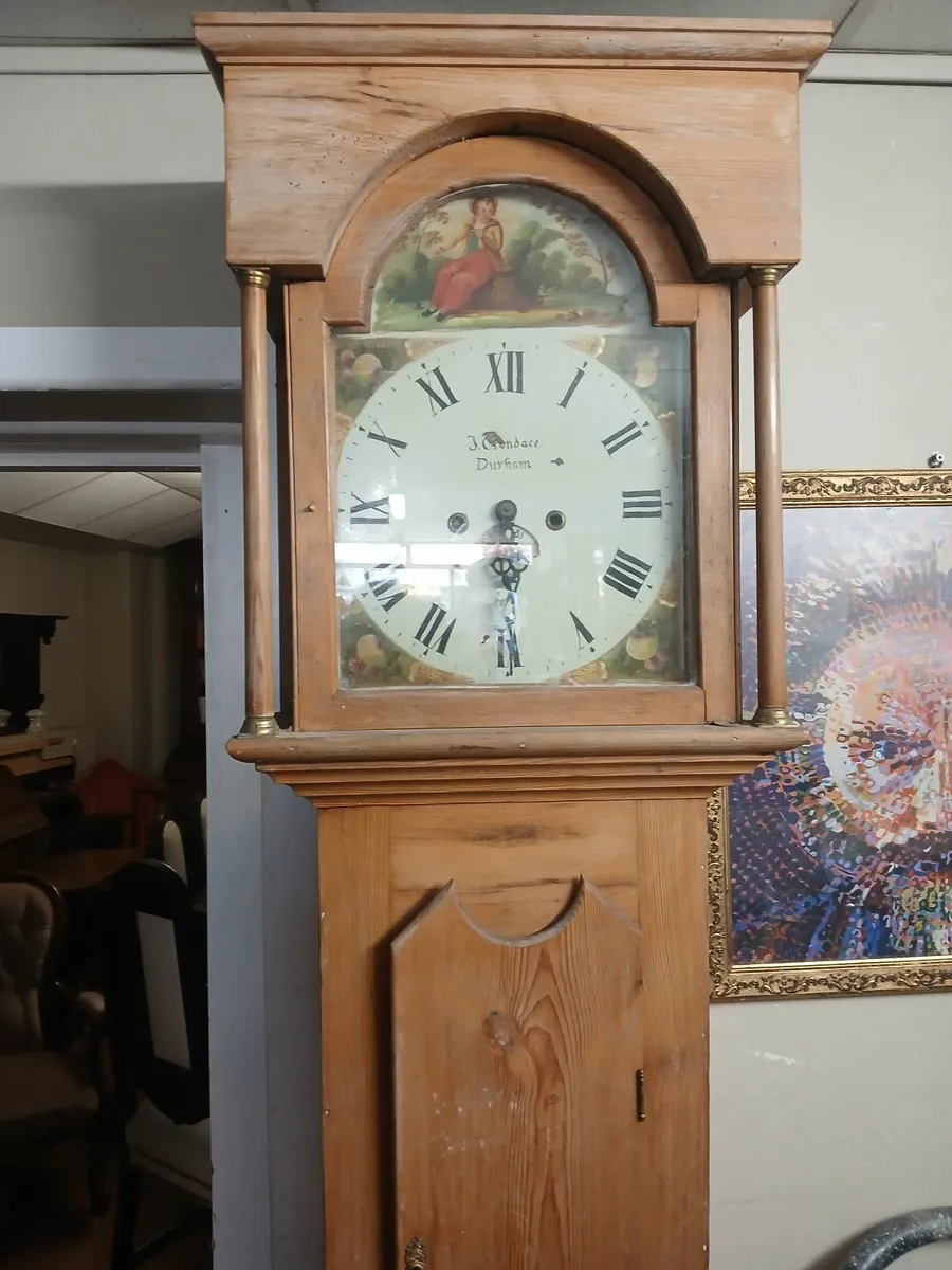 antique pine grandfather clock rare in pine - Image 2