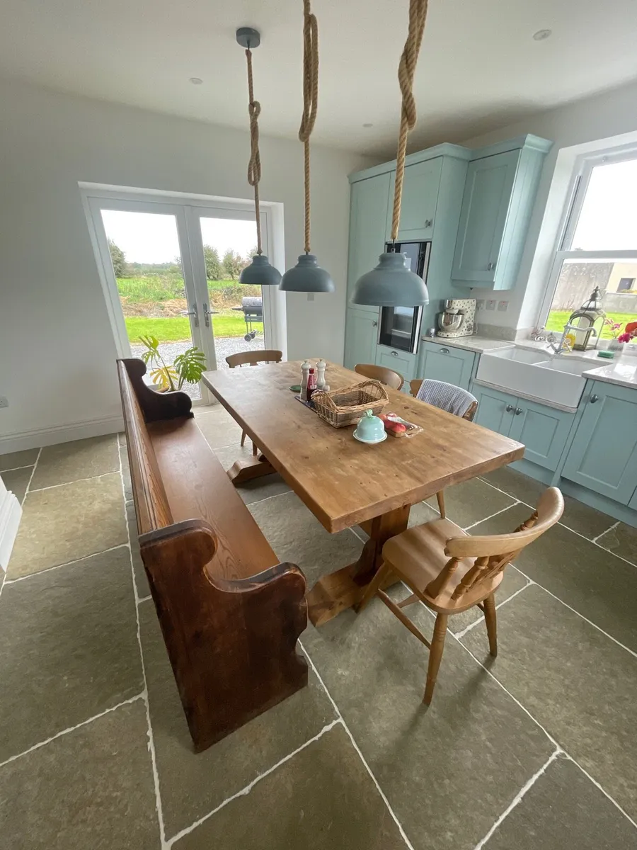 Farmhouse table pew and chairs - Image 1