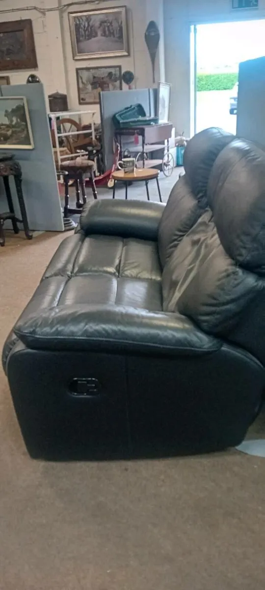 Black Real Leather Two Seat Recliner Sofa - Image 2