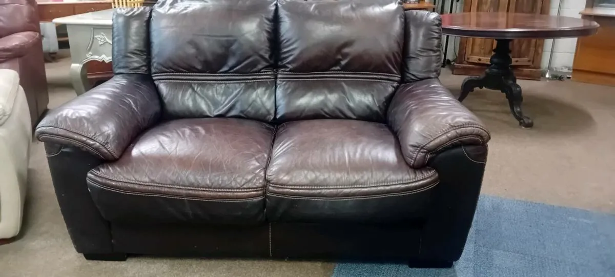 Top Quality Real Leather Brown Leather 2 Seat Sofa - Image 2