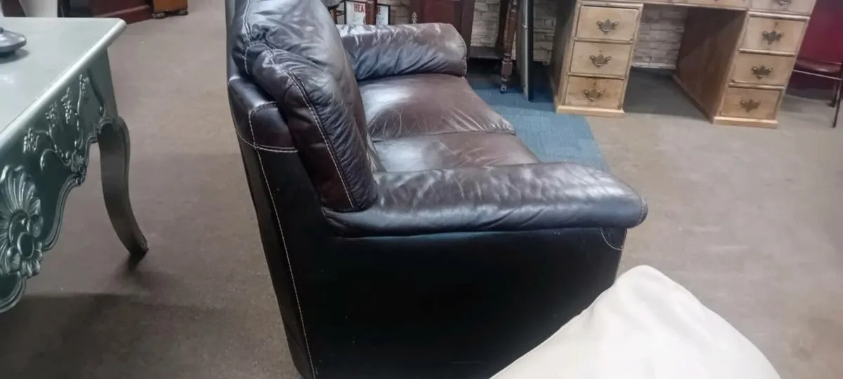 Top Quality Real Leather Brown Leather 2 Seat Sofa - Image 3