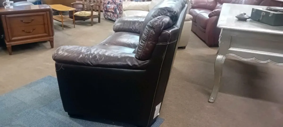 Top Quality Real Leather Brown Leather 2 Seat Sofa - Image 4