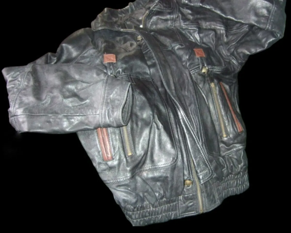 Vintage Black/Brown Authentic Leather Jacket - Image 3