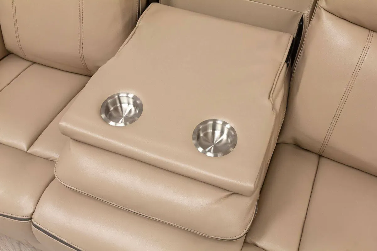 New Brooklyn Beige Leather Sofa Set - Image 4
