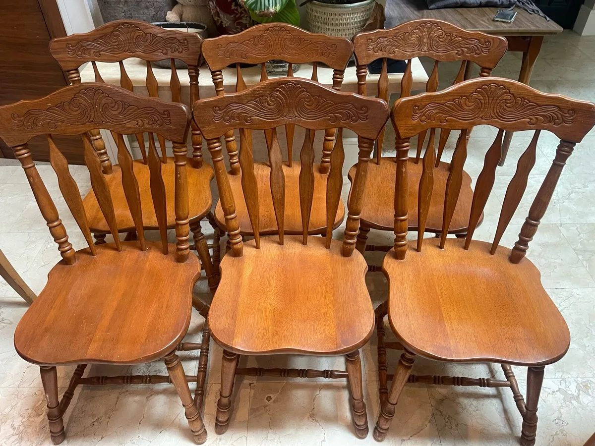 6 x Very Solid Wooden Kitchen Dining Chairs - Image 1