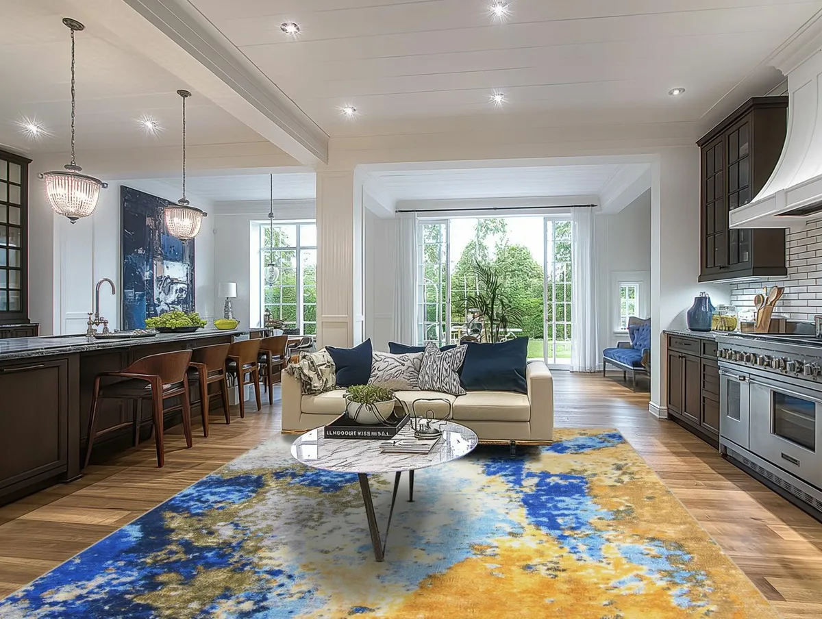 Modern Abstract Area Rug Blue Yellow Multicolour L - Image 2