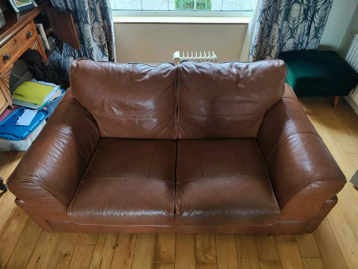 Tan Leather Couch - Image 2