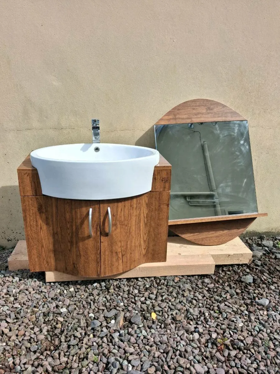 Retro style bathroom cabinet with sink and mirror - Image 2