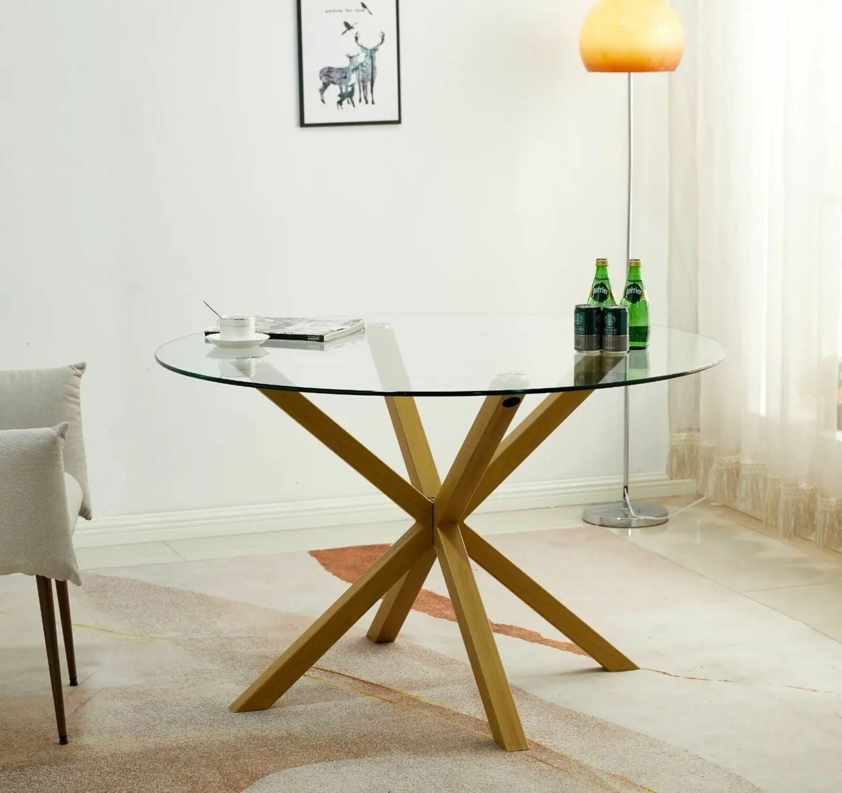 Round Glass Dining Table Set with 4 Faux Leather - Image 1