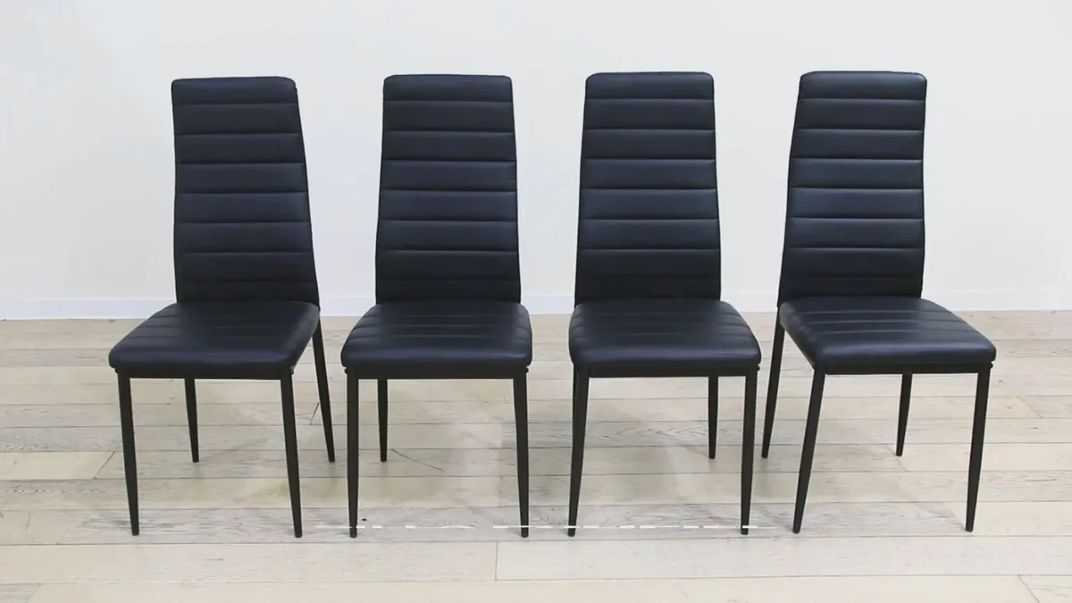 Round Glass Dining Table Set with 4 Faux Leather - Image 2