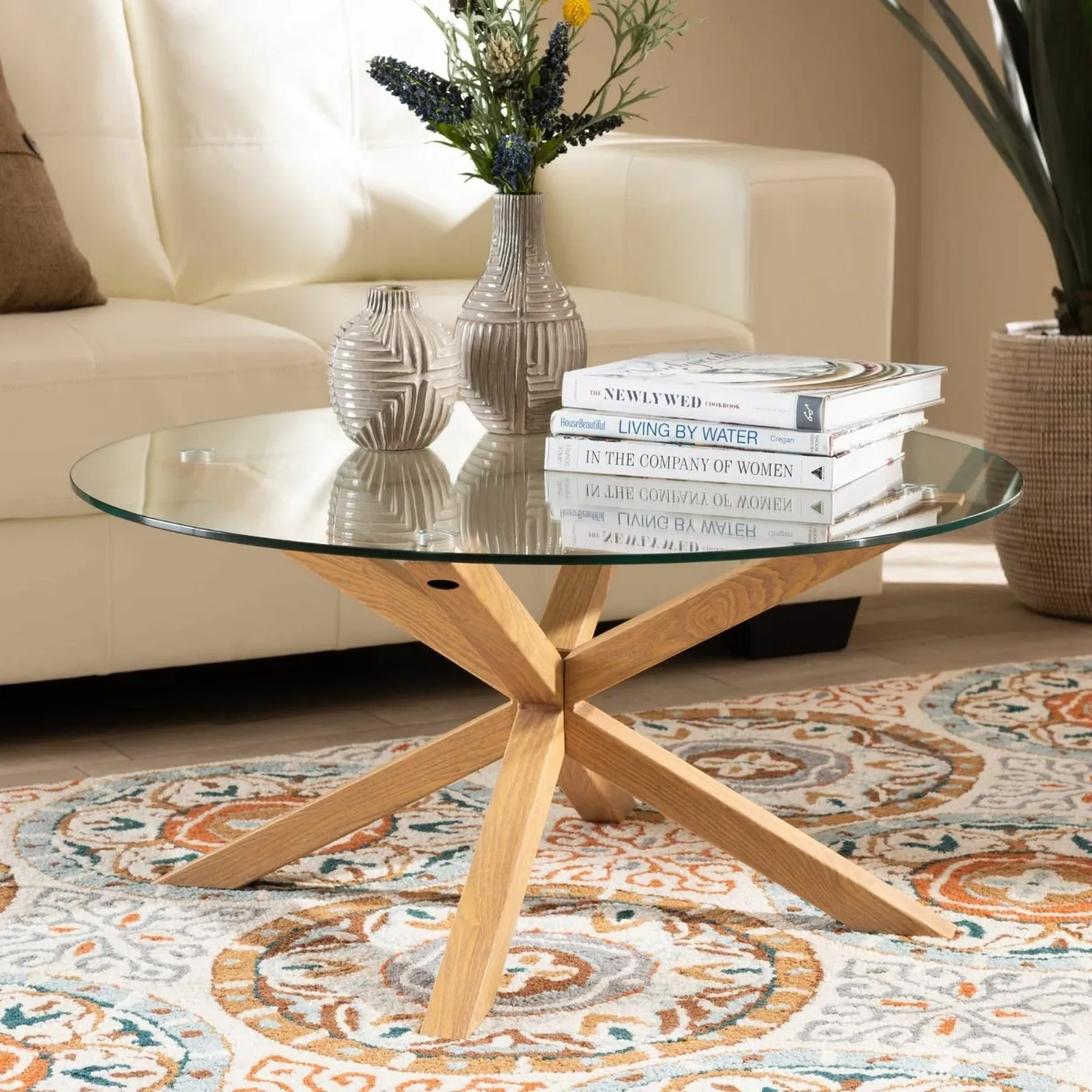 Round Glass Dining Table Set with 4 Faux Leather - Image 3