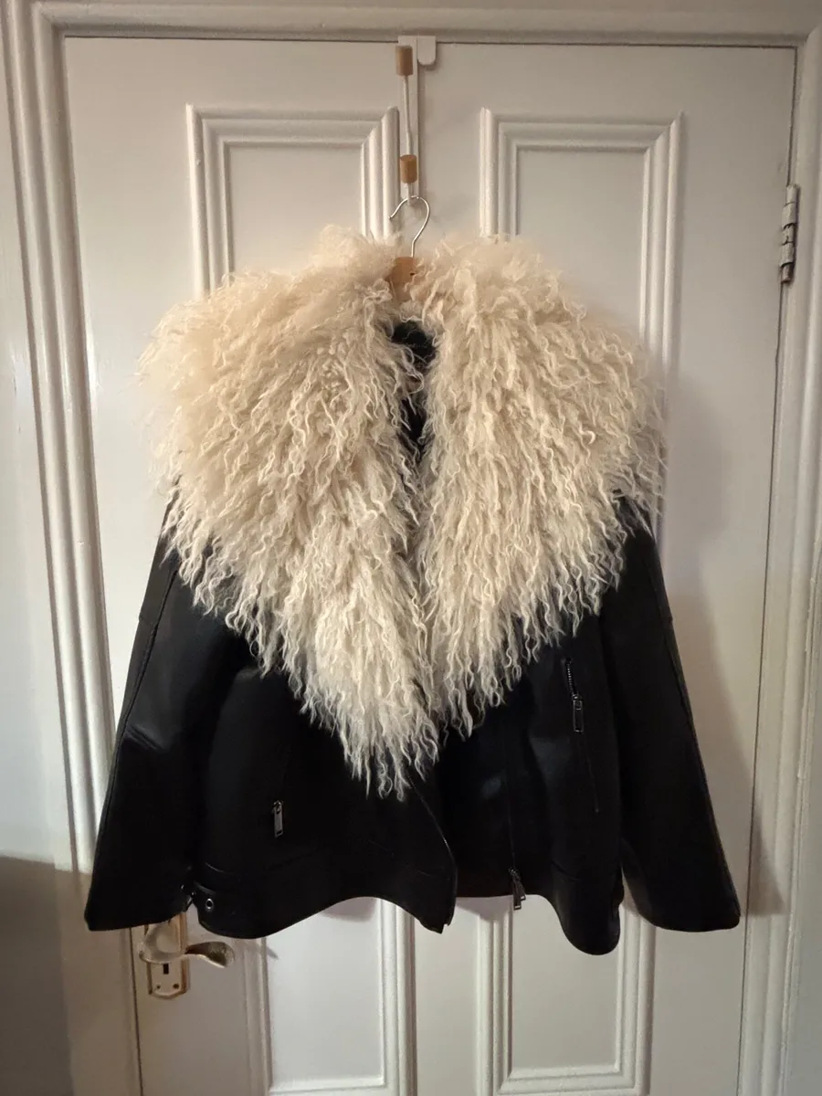 RiverIsland Black Faux Fur Collar Biker Jacket - Image 1