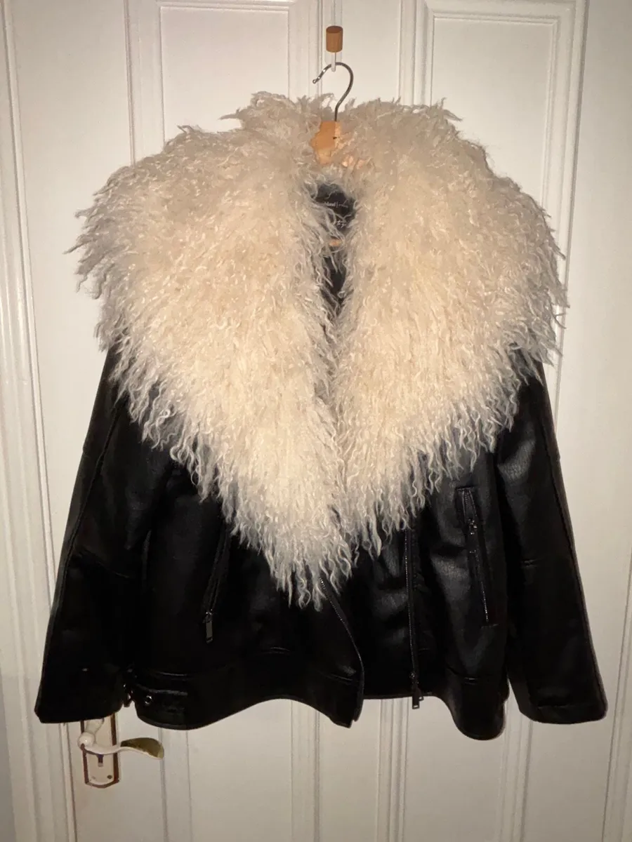 RiverIsland Black Faux Fur Collar Biker Jacket - Image 2