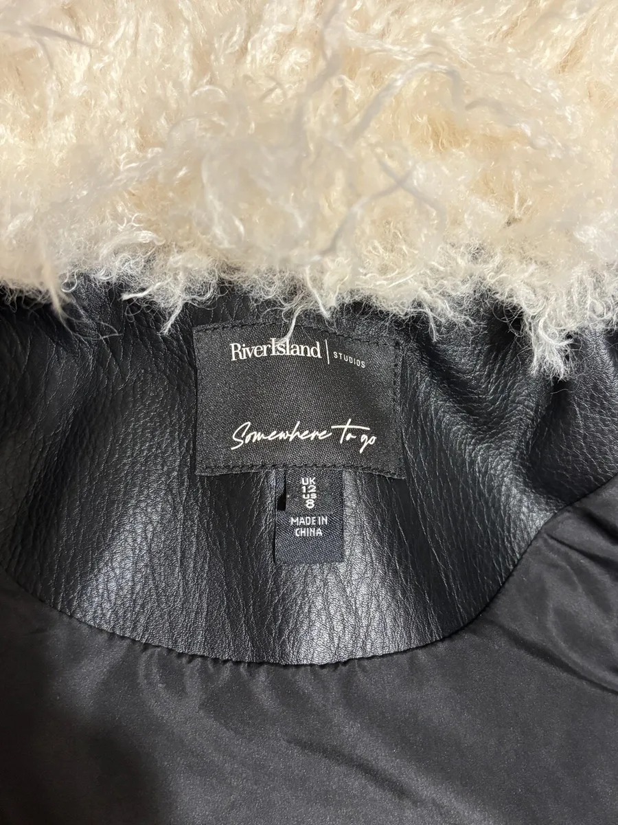RiverIsland Black Faux Fur Collar Biker Jacket - Image 3