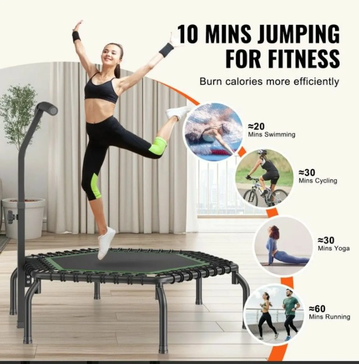 Fitness Trampoline with Handle Heavy Duty 205kg Ca - Image 4