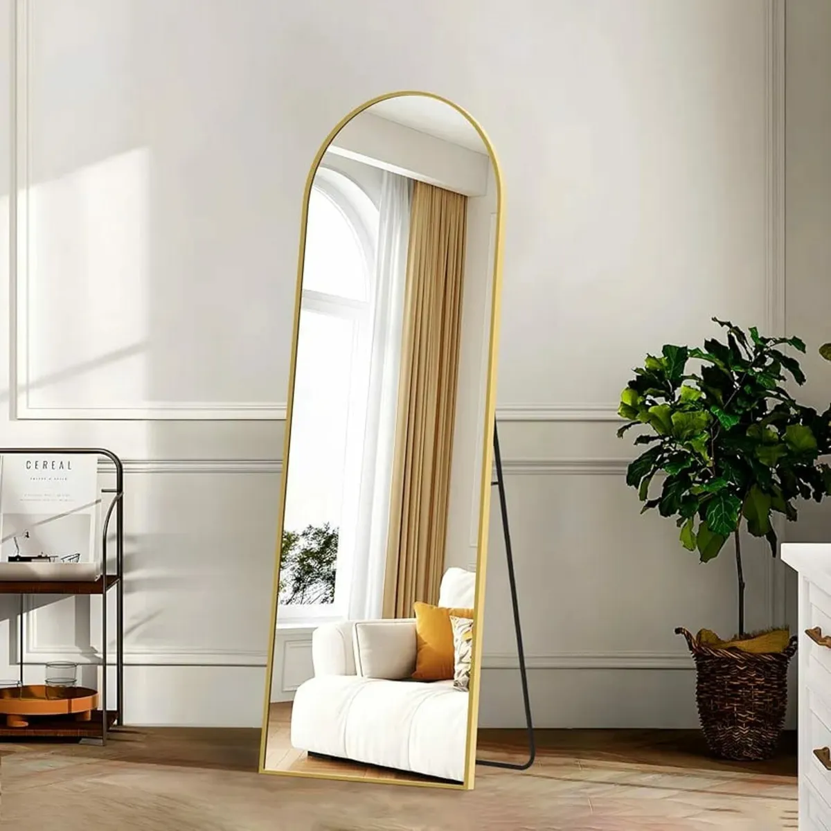 Full Length Mirror, 150 x 40 cm, Gold Curved Stand - Image 1