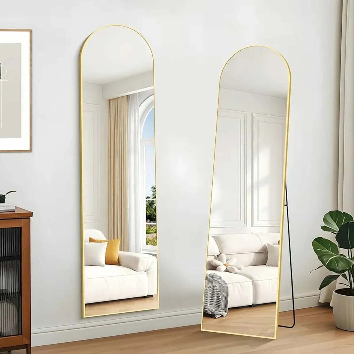 Full Length Mirror, 150 x 40 cm, Gold Curved Stand - Image 2