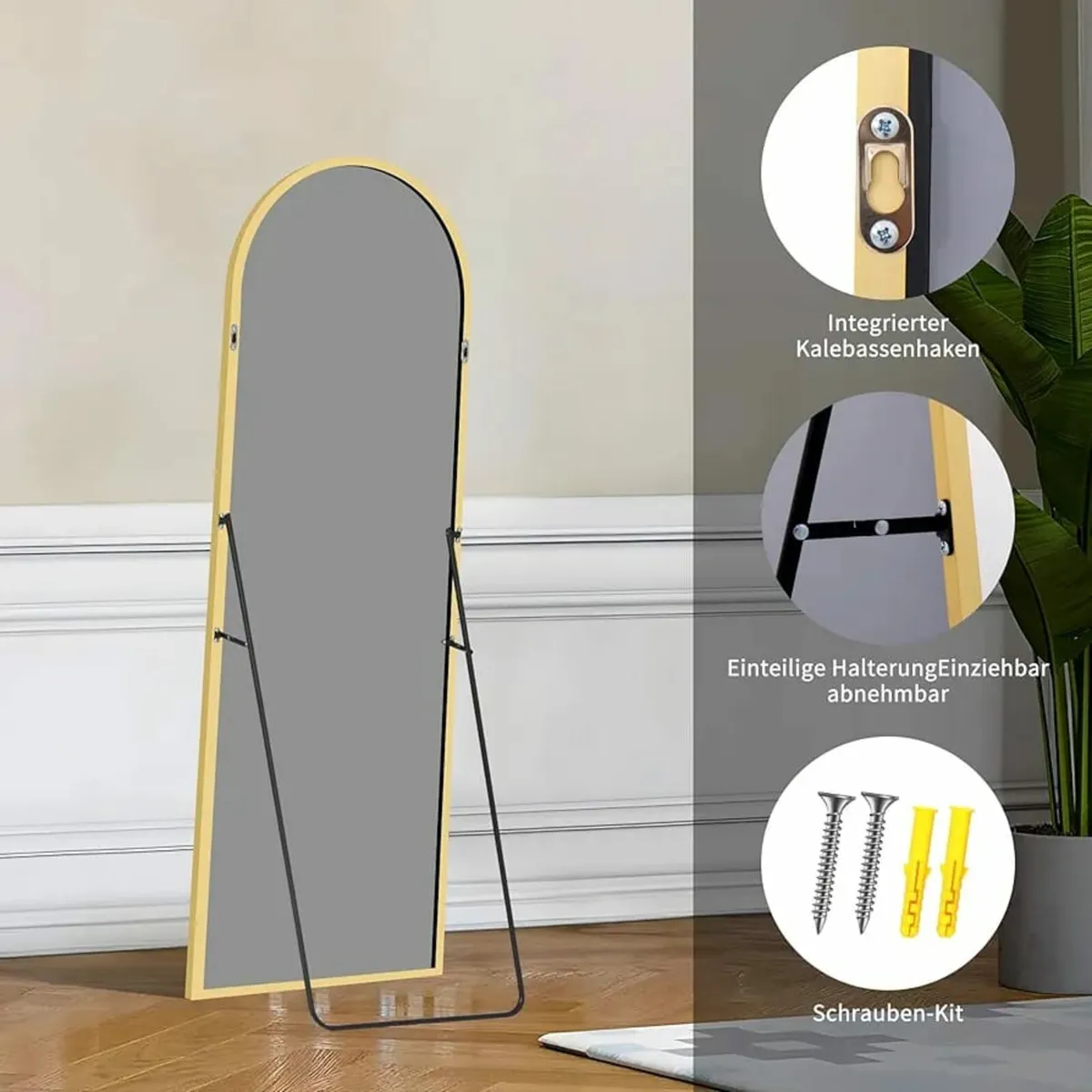 Full Length Mirror, 150 x 40 cm, Gold Curved Stand - Image 4