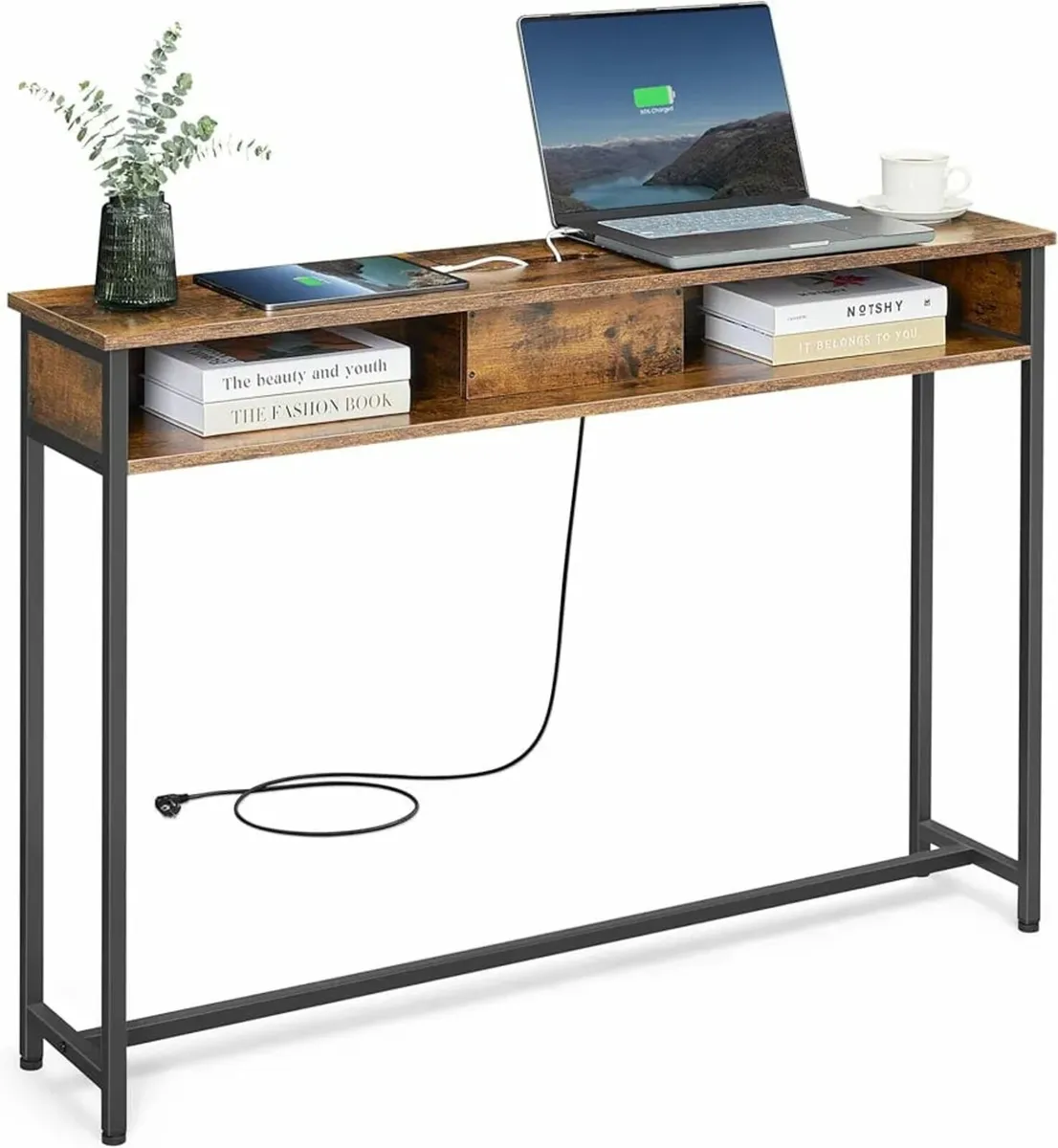 Console Table with Sockets, Side Table with 2 Comp - Image 1