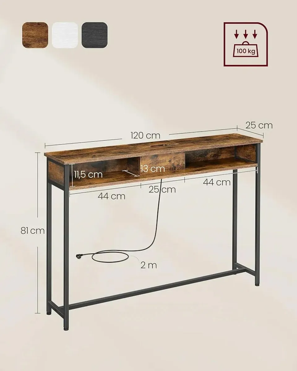 Console Table with Sockets, Side Table with 2 Comp - Image 2
