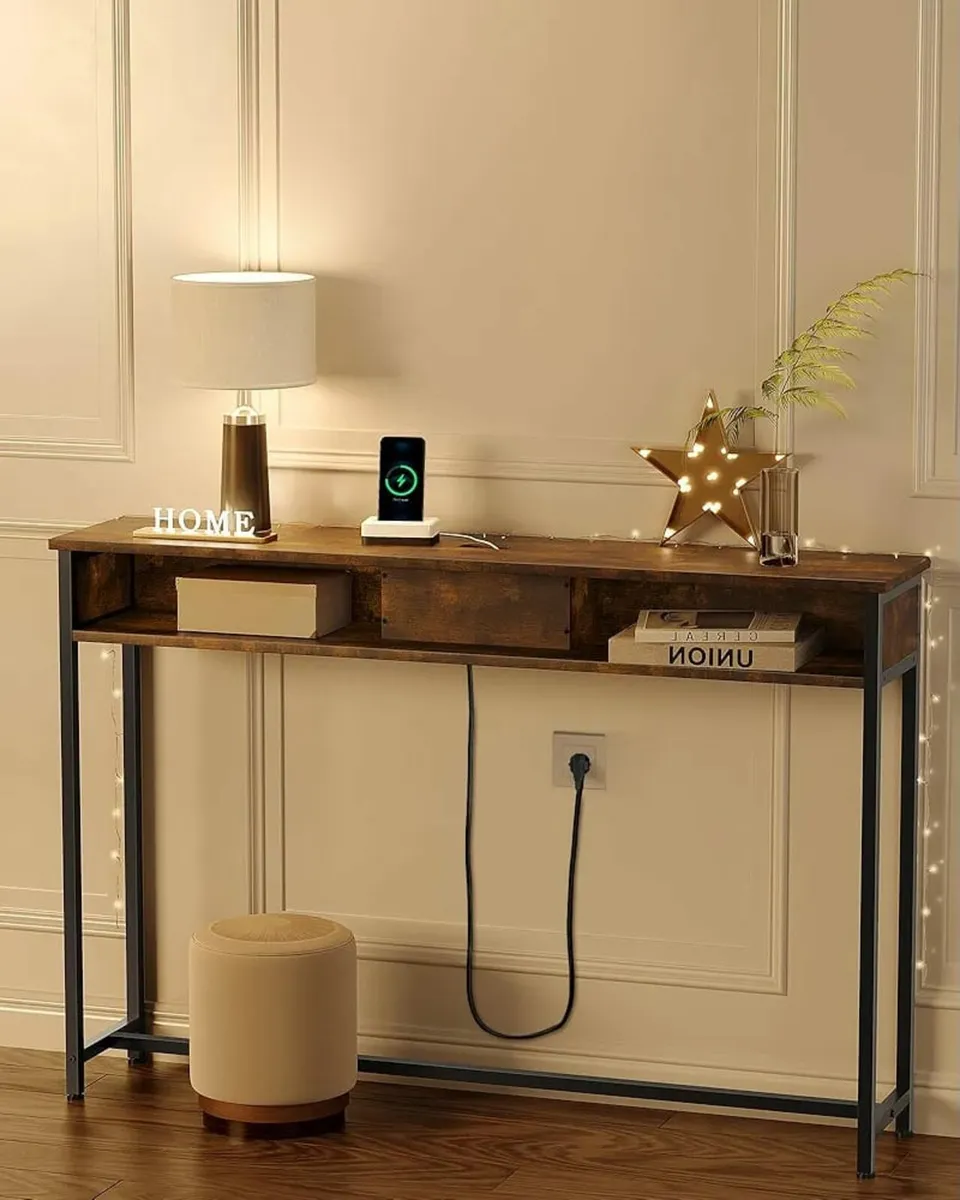 Console Table with Sockets, Side Table with 2 Comp - Image 3