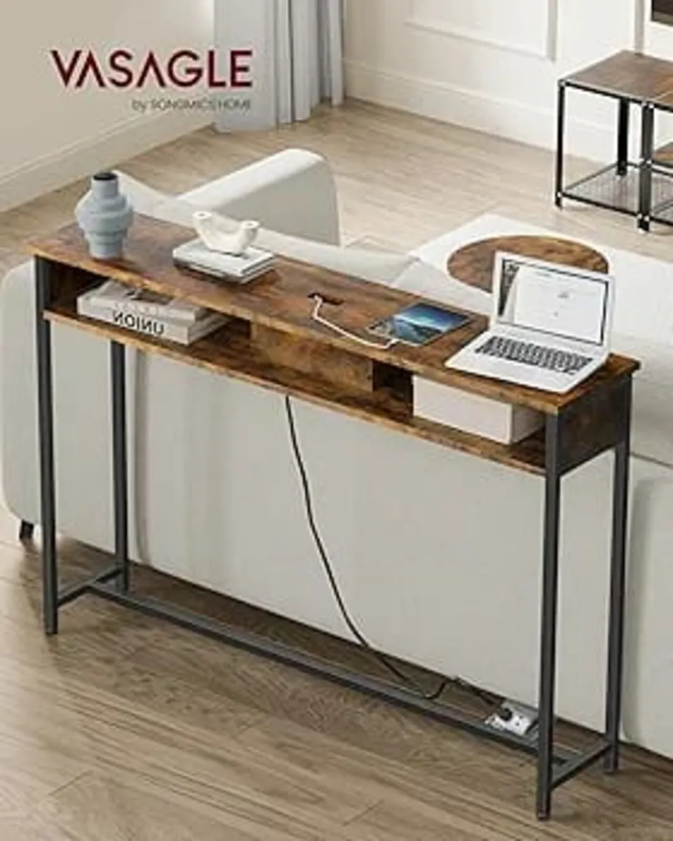 Console Table with Sockets, Side Table with 2 Comp - Image 4