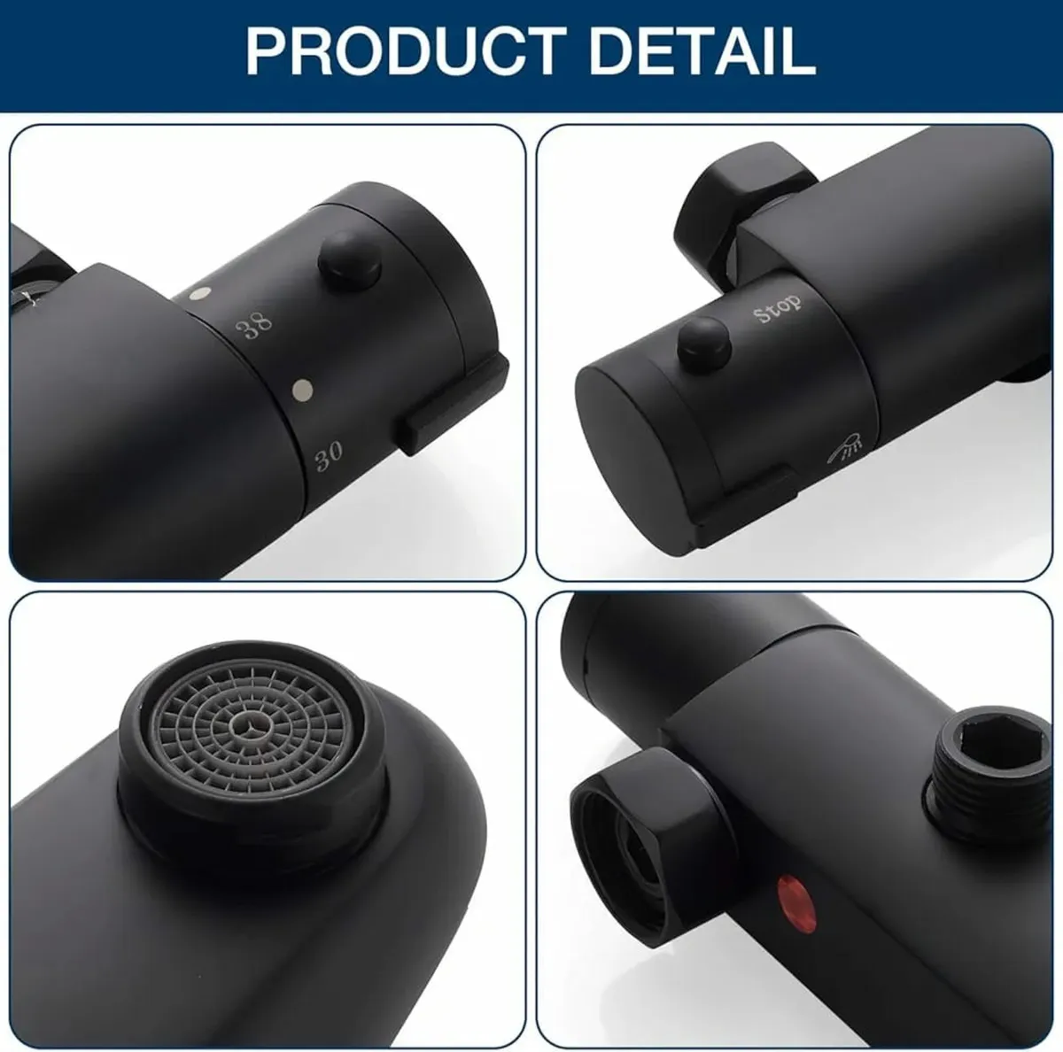 Thermostatic Bath Tap, Black, Shower Fitting, Ther - Image 2