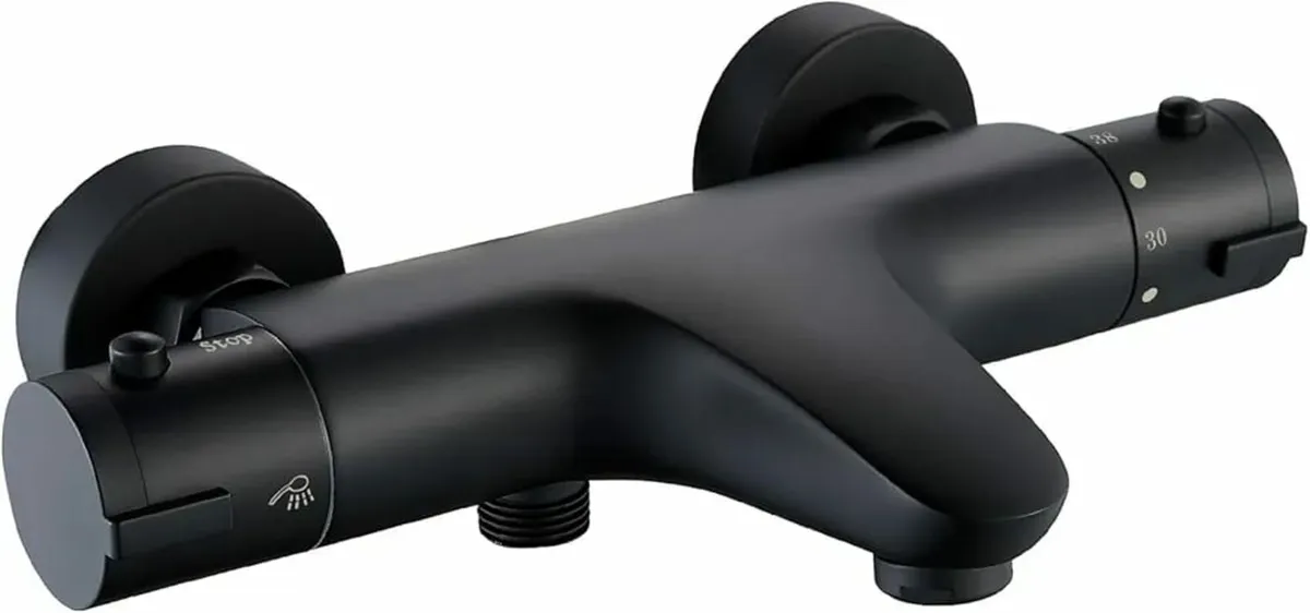 Thermostatic Bath Tap, Black, Shower Fitting, Ther - Image 3