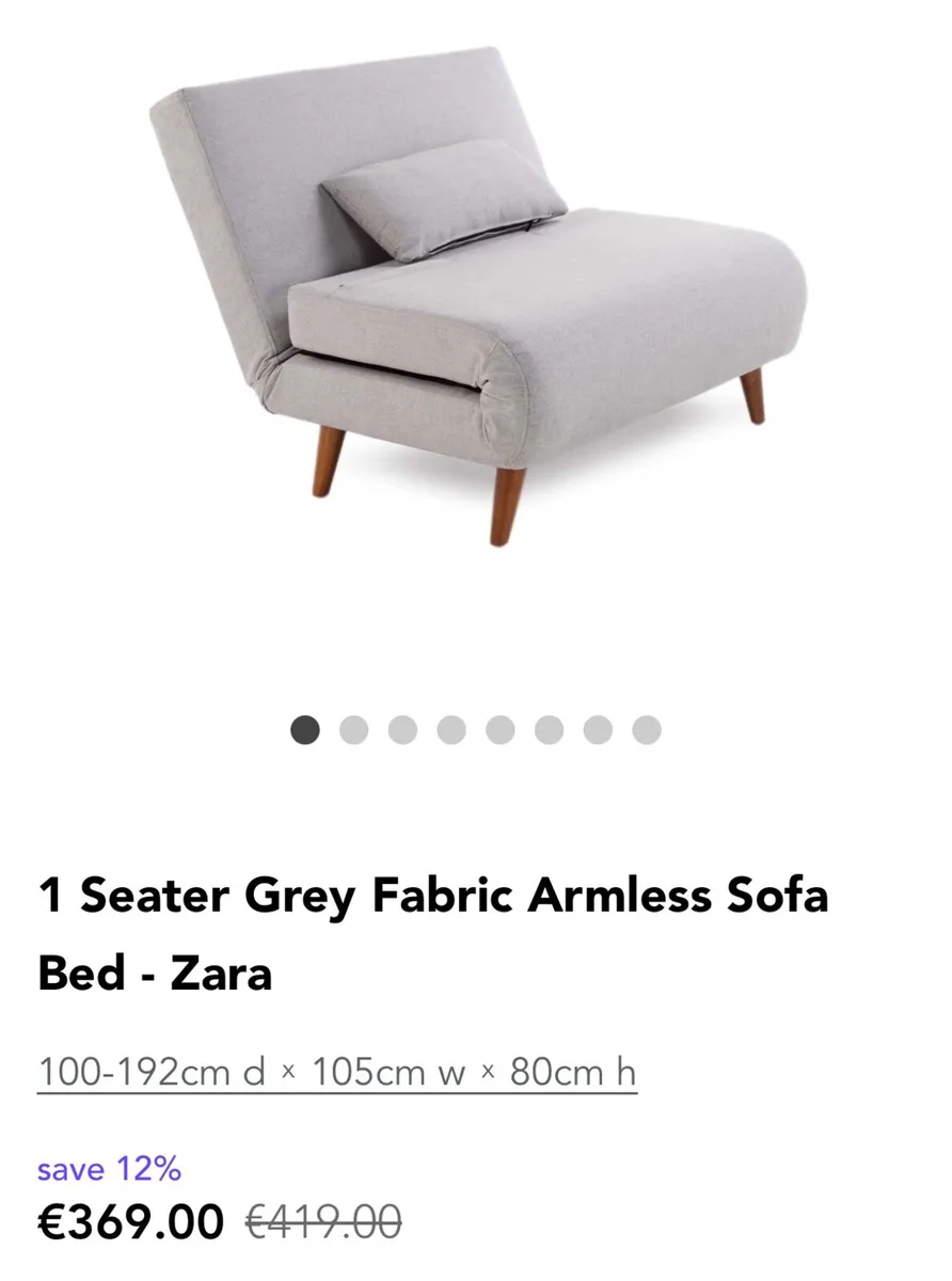 1 seater grey sofa bed - Image 2