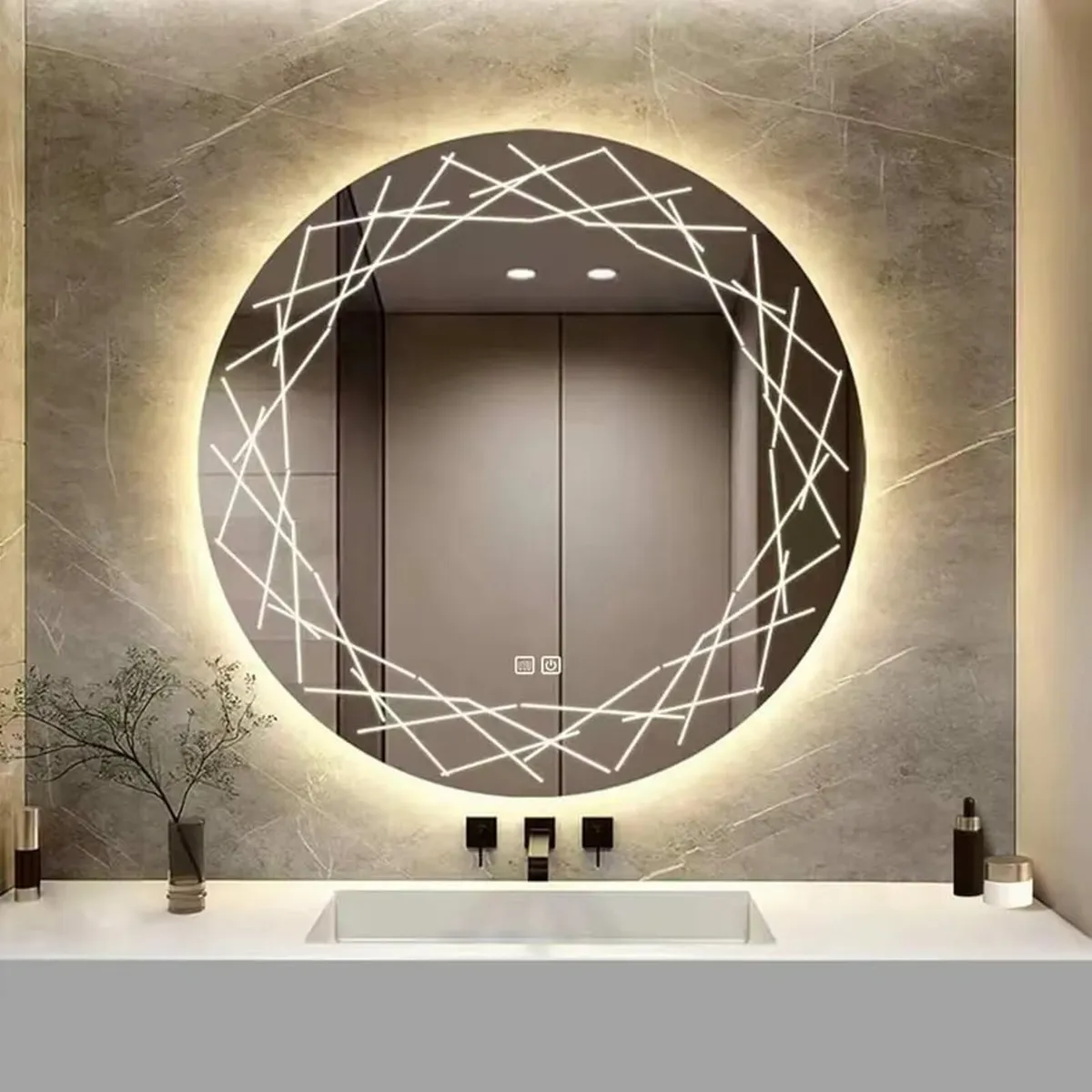 Bathroom Mirror with Lighting, 60 cm Round Wall Mi - Image 1