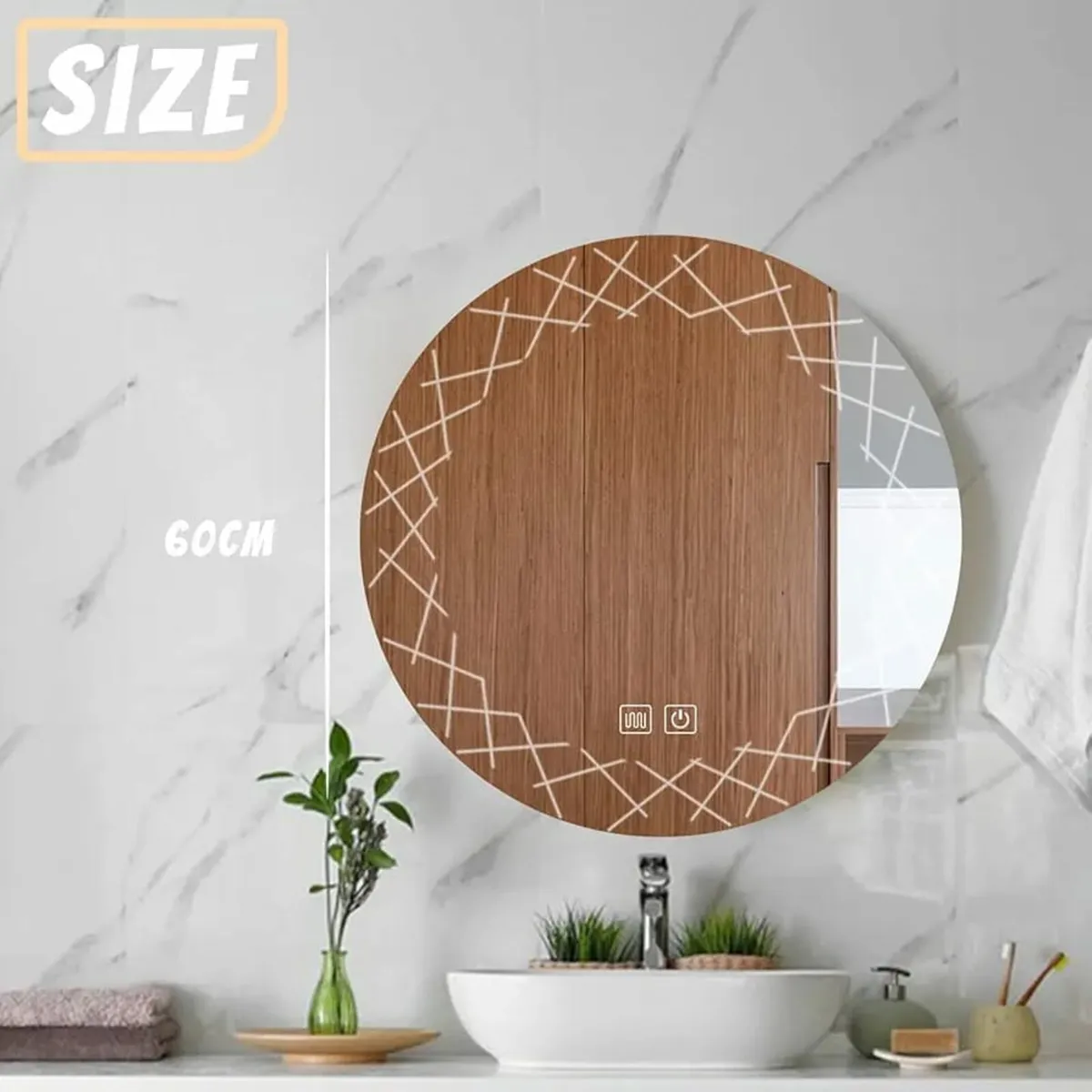 Bathroom Mirror with Lighting, 60 cm Round Wall Mi - Image 2
