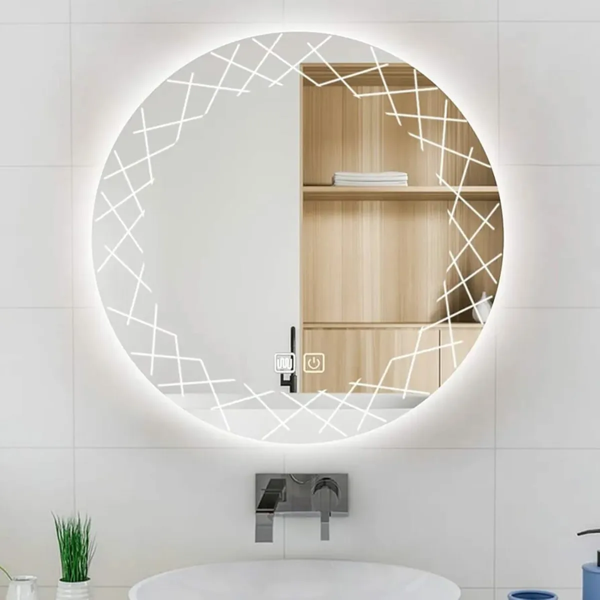 Bathroom Mirror with Lighting, 60 cm Round Wall Mi - Image 4