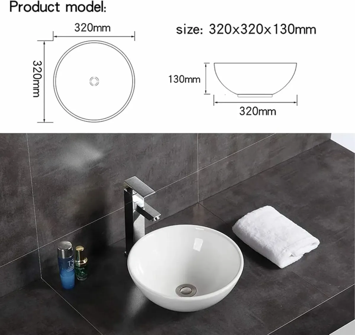 Round Countertop Basin Sink Ceramic Vessel Bowl Wa - Image 3