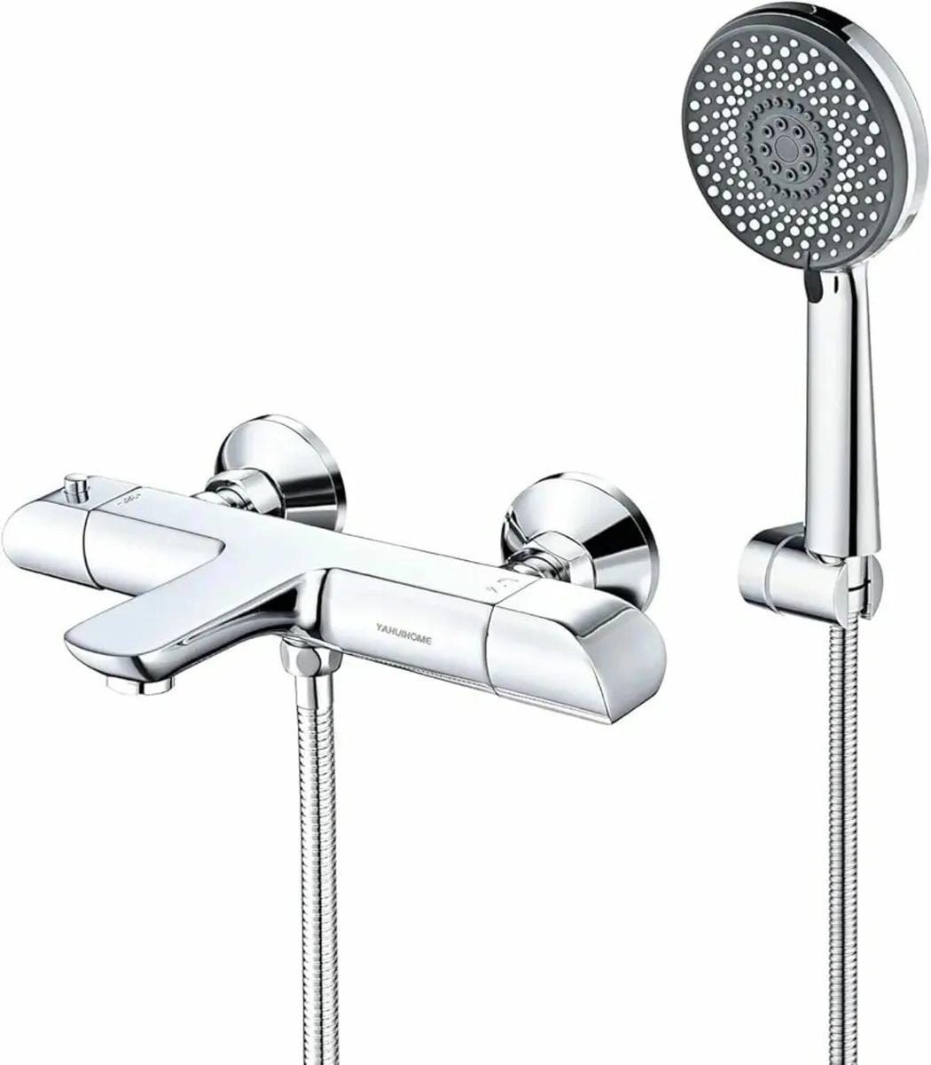 Bath Tap with Hand Shower, Chrome with Anti-scald - Image 1