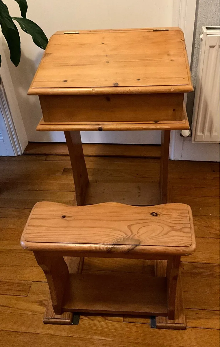 Vintage Childs Wooden Desk with Attached Seat - Image 2