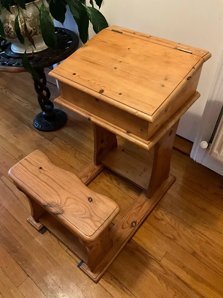 Vintage Childs Wooden Desk with Attached Seat - Image 3