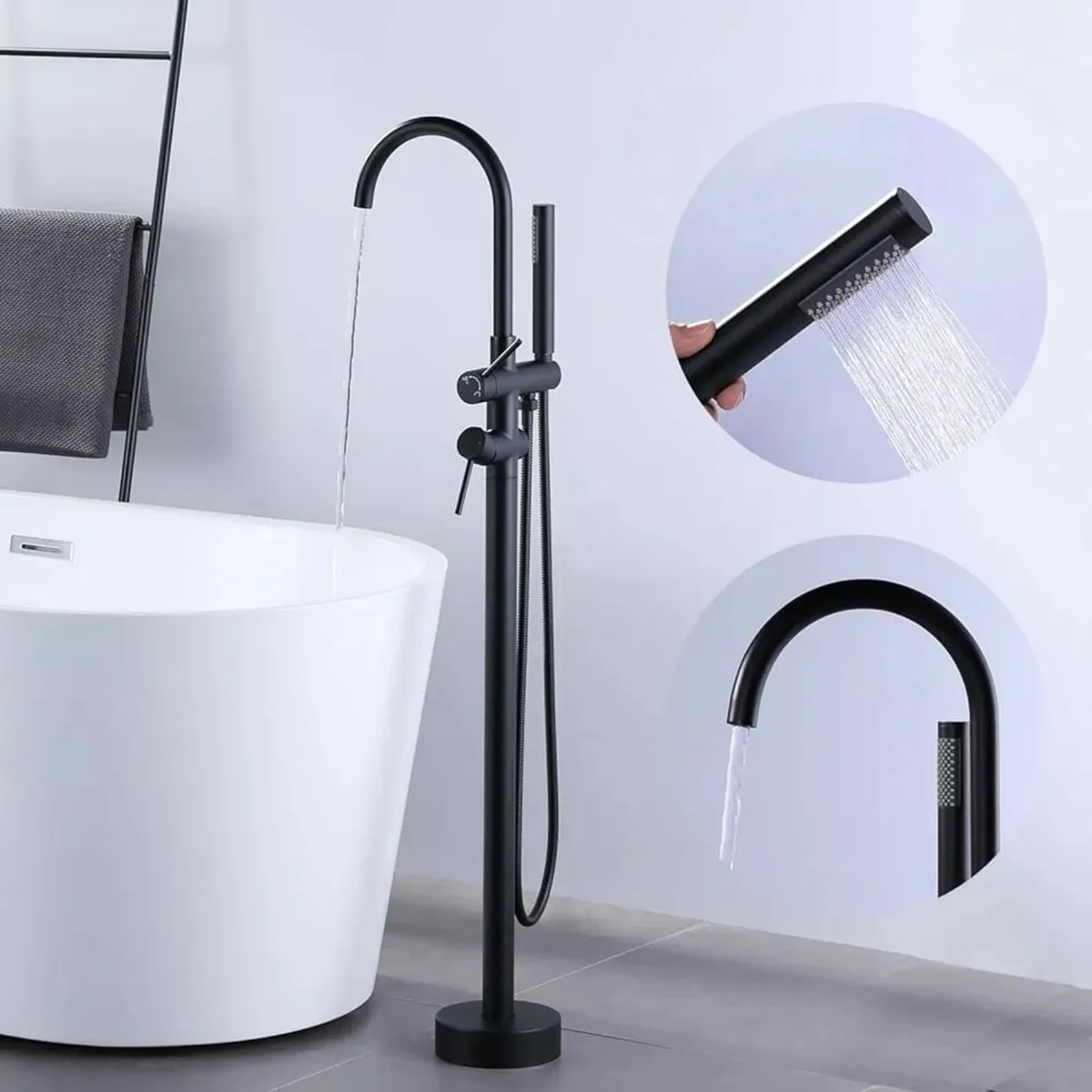 Freestanding Bath Tap Black Copper Stainless Steel - Image 3