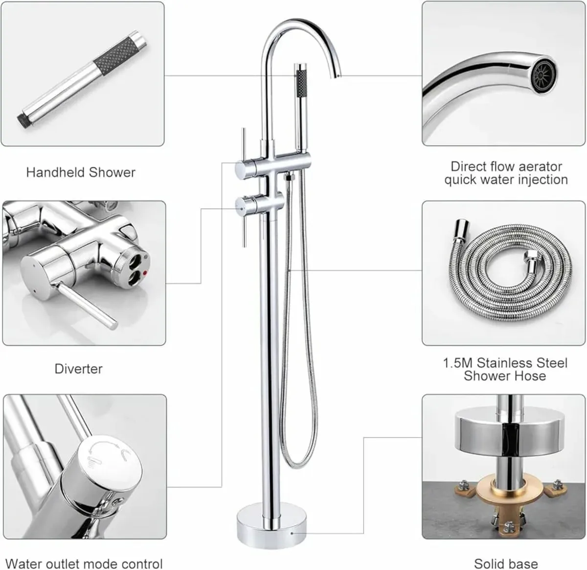 Freestanding Bath Tap, Copper Stainless Steel 360° - Image 2